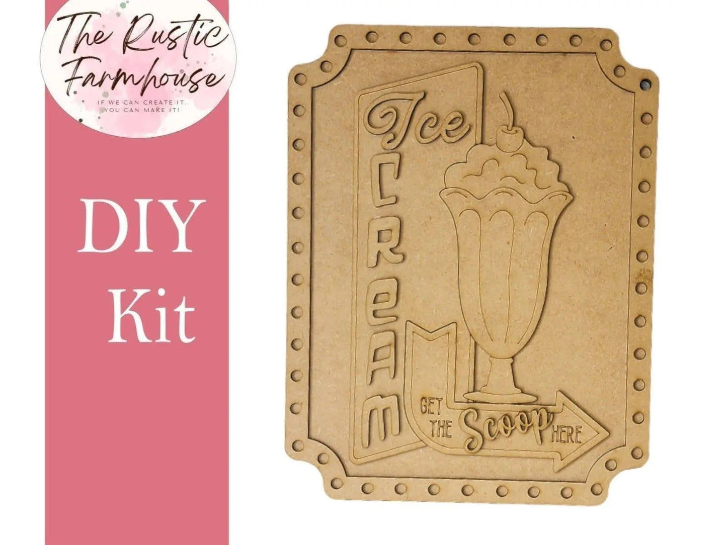 Old Fashion Ice Cream Door Hanger, Unfinished DIY Wood Kit, Blanks to Decorate Home Decor, DIY Door Hanger - RusticFarmhouseDecor