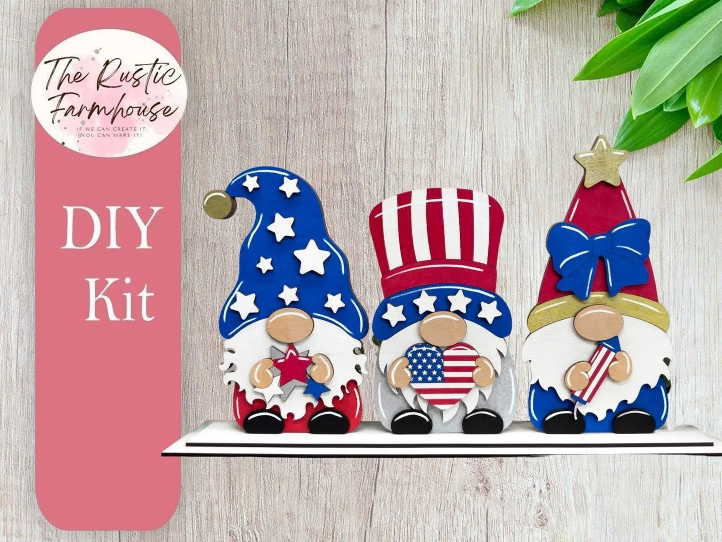 Patriotic Gnome Shelf Sitter, DIY Gnome kit, Tiered Tray Decor, 4th of July Gnomes, USA DIY Gnomes - RusticFarmhouseDecor