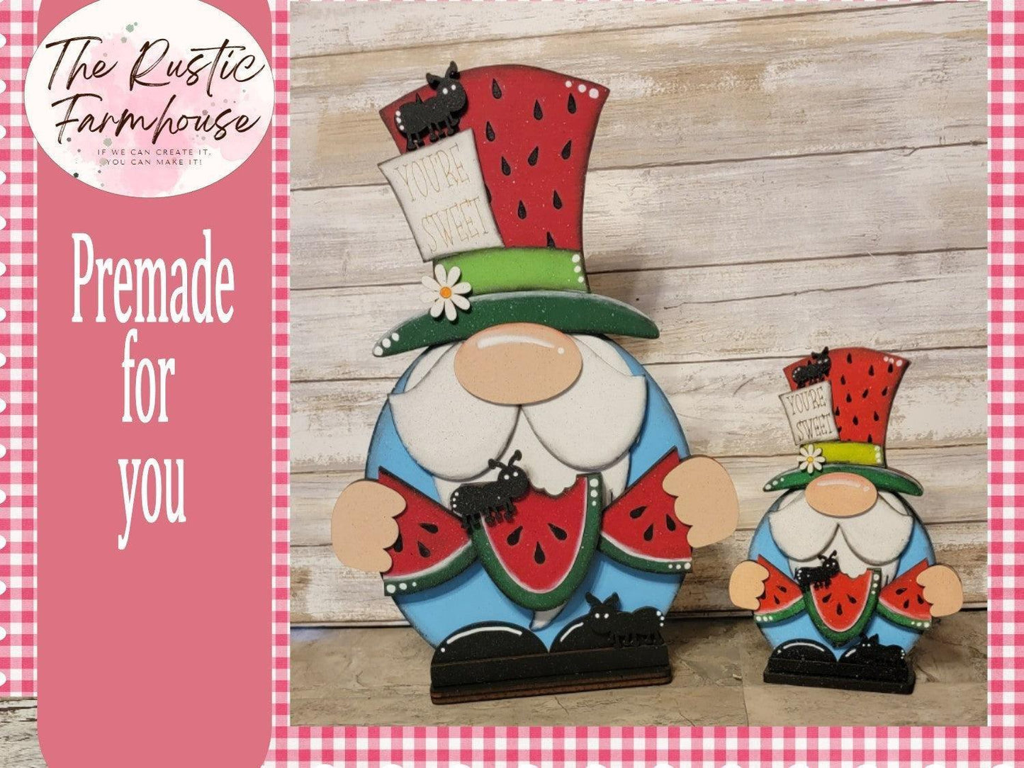 Premade Watermelon Gnome with Ants Shelf Sitter - RusticFarmhouseDecor