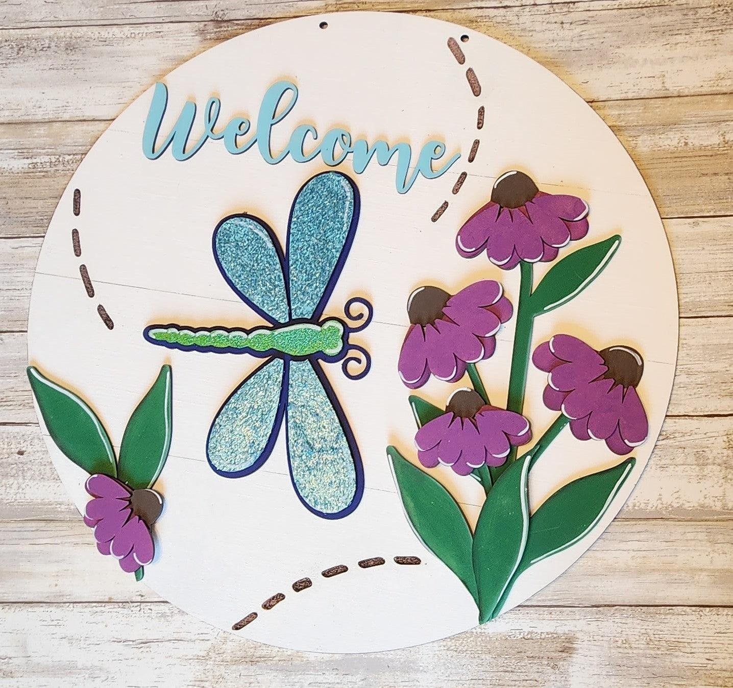 Premade Welcome Summer Dragonfly Door Hanger - RusticFarmhouseDecor