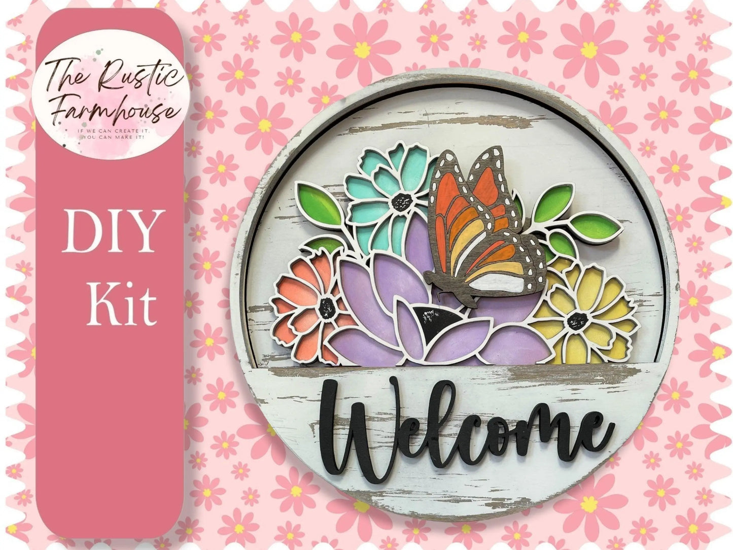 Spring Butterfly insert for Welcome sign, DIY Door decor, 11 inch Door hanger, DIY Interchangeable door hanger insert, Welcome Door Hanger - RusticFarmhouseDecor