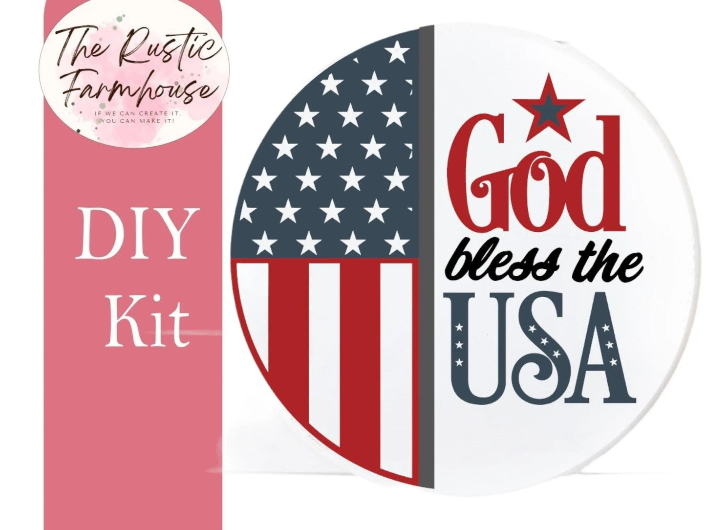 Summer Patriotic Door Hanger God Bless the USA, Unfinished DIY Wood Kit, Blanks to Decorate Home Decor, DIY Door Hanger - RusticFarmhouseDecor