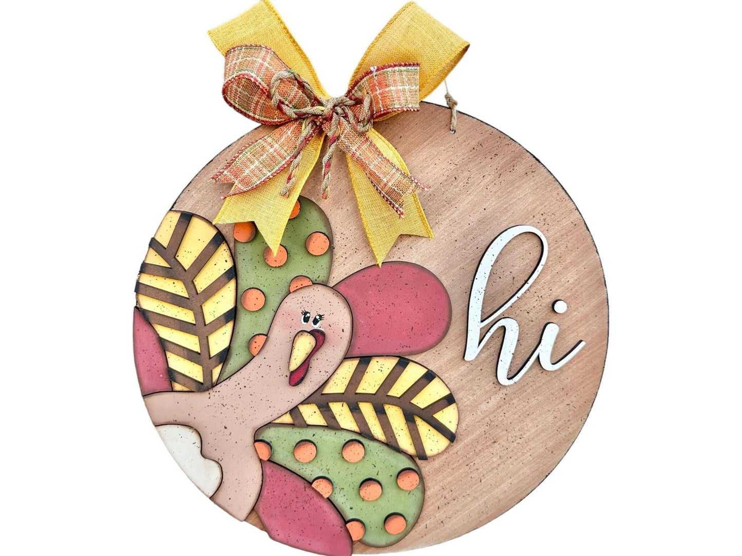 Thanksgiving Turkey Hi Door Hanger DIY Wood Blank Round Kit - RusticFarmhouseDecor