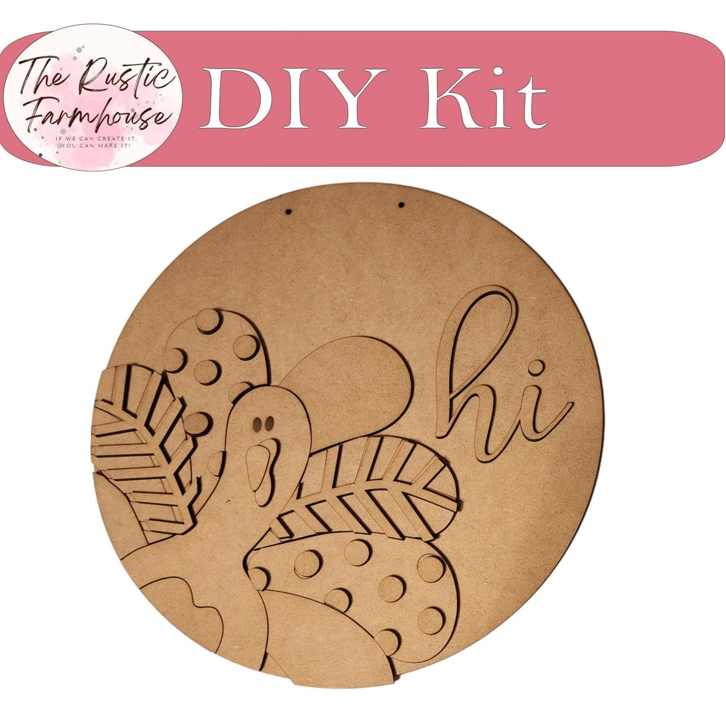 Thanksgiving Turkey Hi Door Hanger DIY Wood Blank Round Kit - RusticFarmhouseDecor