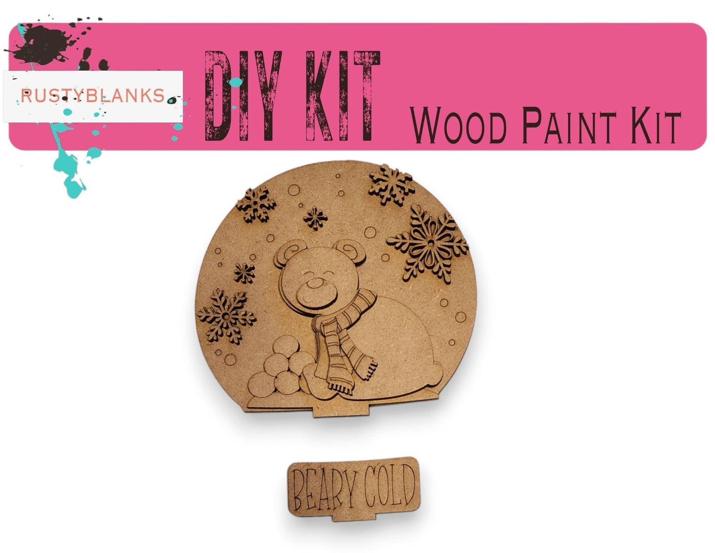Beary Cold Insert for Snow Globe DIY Interchangeable Decor, Wood Paint Kit, Interchangealbe Snow Globe - RusticFarmhouseDecor