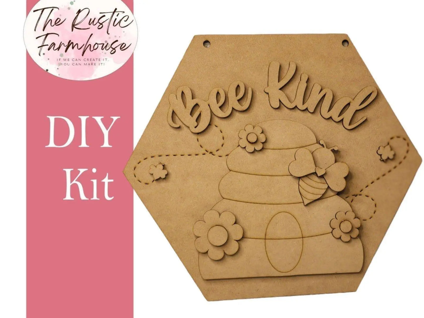 Bee Kind Door Hanger, Unfinished DIY Wood Kit, Blanks to Decorate Home Decor, DIY Door Hanger - RusticFarmhouseDecor