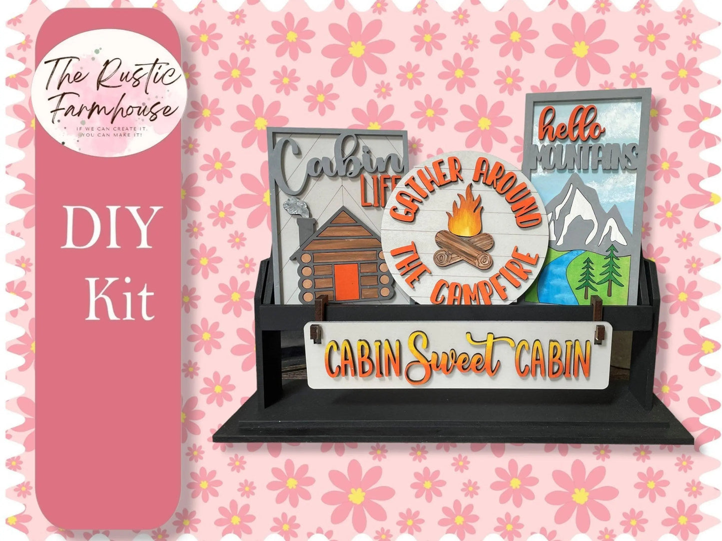 Cabin Sweet Cabin insert for Wagon or Raised Shelf Sitter, Unfinished DIY Wood Kit, Blanks to Decorate Home Decor, DIY Wagon - RusticFarmhouseDecor