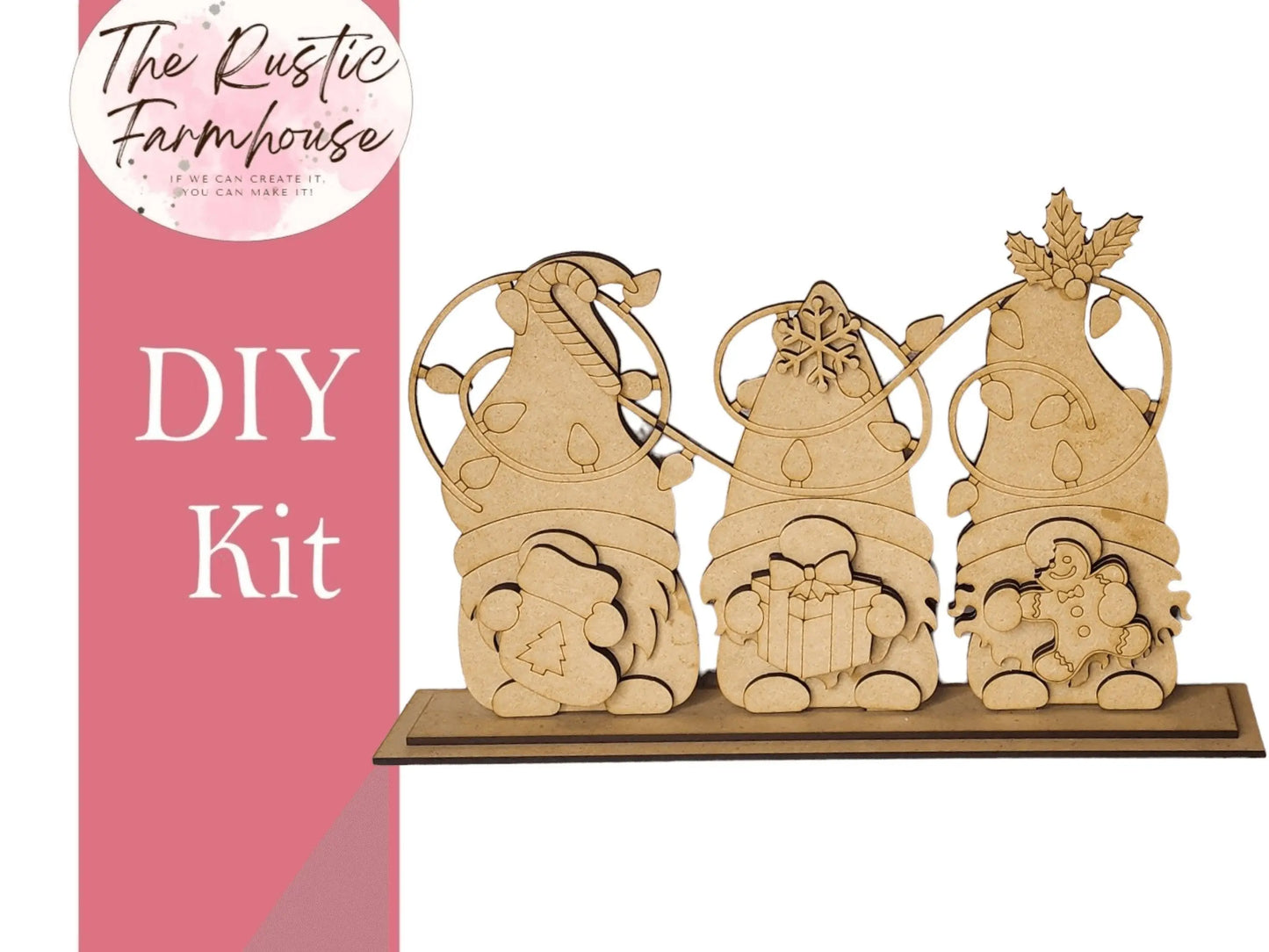 Christmas Gnomes Shelf Sitter, DIY Gnome kit, Tiered Tray Decor - RusticFarmhouseDecor
