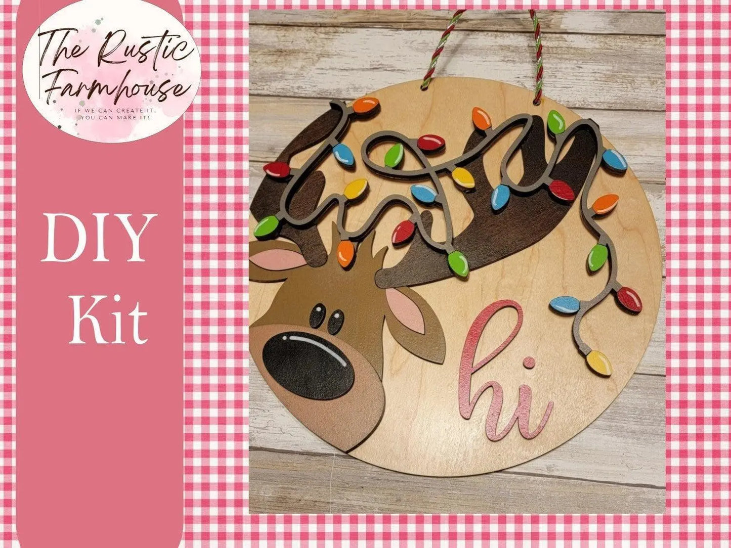 Christmas Reindeer Hi Porch Sign Door Hanger, Diy Wood Blank - RusticFarmhouseDecor