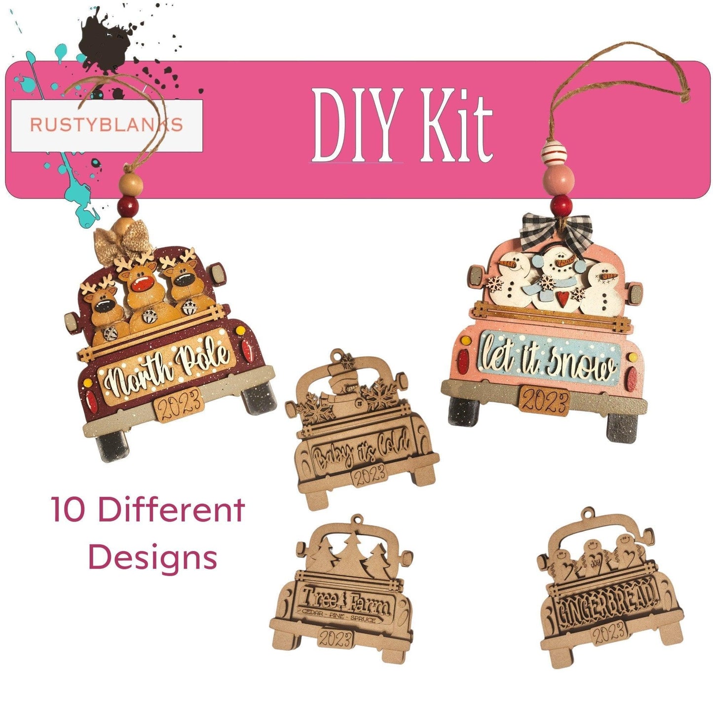 Christmas Truck Ornaments, Ten Differnt Designs, DIY Farmhouse Truck Ornament, Christmas Tree Ornaments DIY - RusticFarmhouseDecor