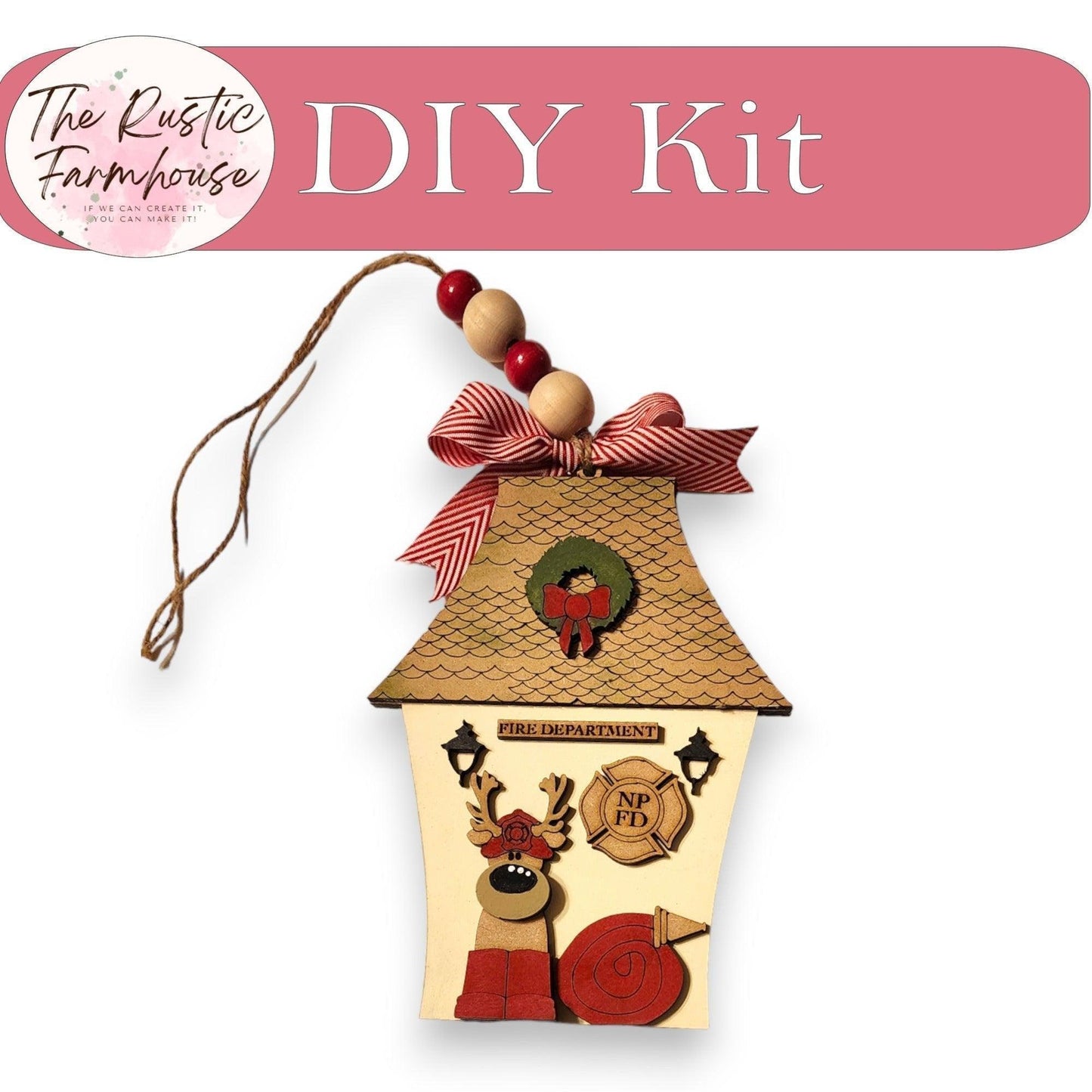 Christmas Village Firehouse Two Sided Ornamnet - RusticFarmhouseDecor