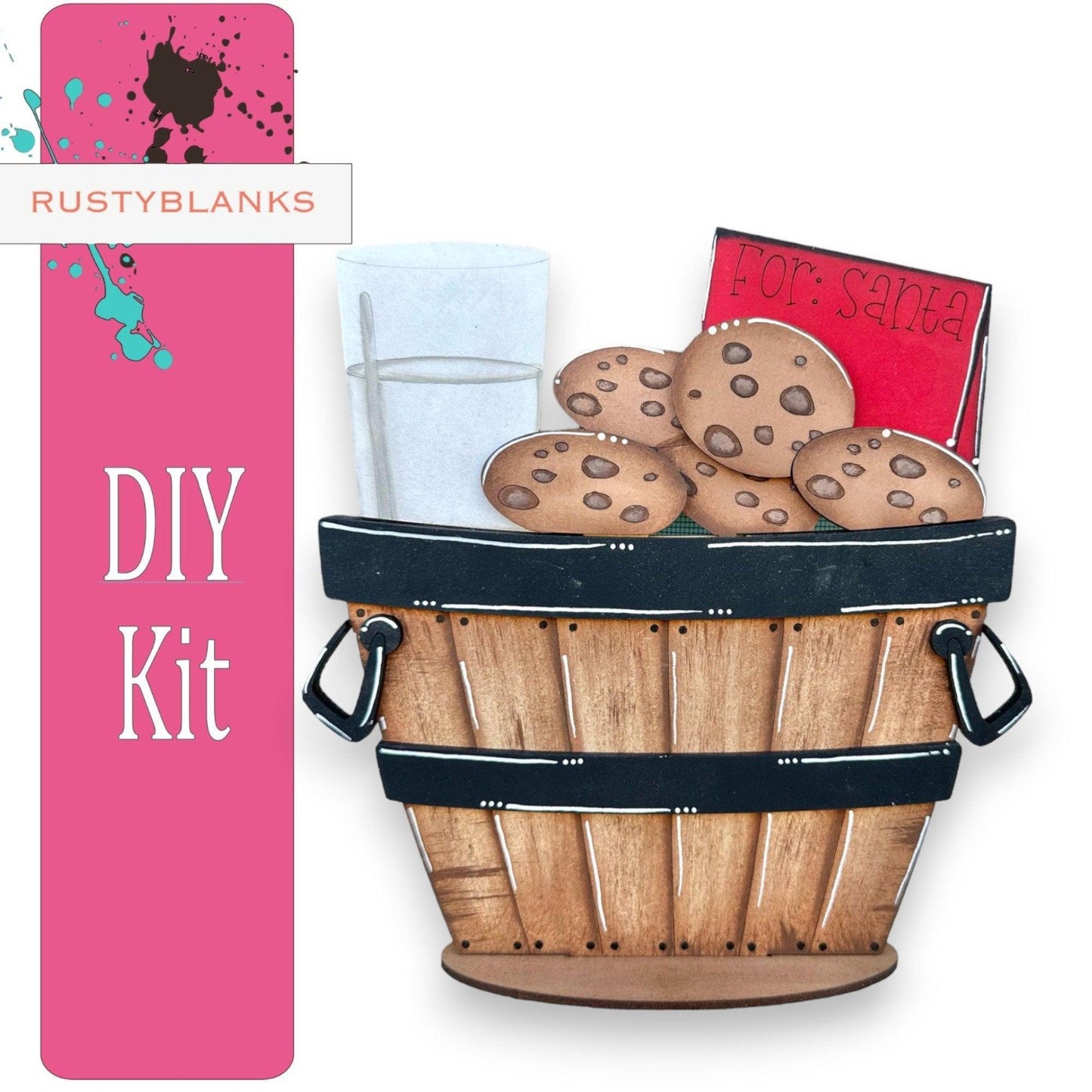 Cookies for Santa for the Interchangeable Flower Basket Decor - Wood Blank for Painting - Inserts for Basket - RusticFarmhouseDecor