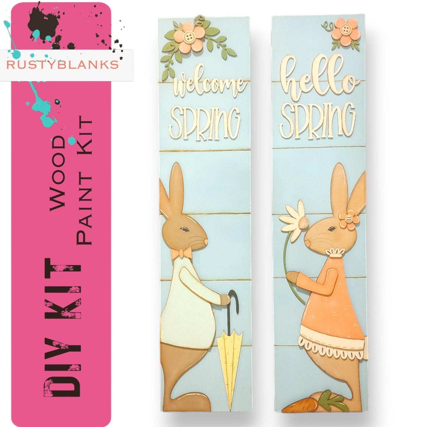 DIY Porch Leaner Spring Bunnies with Flowers and Umbrella - RusticFarmhouseDecor