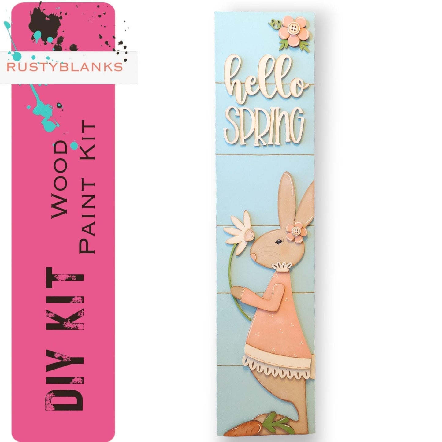 DIY Porch Leaner Spring Bunnies with Flowers and Umbrella - RusticFarmhouseDecor
