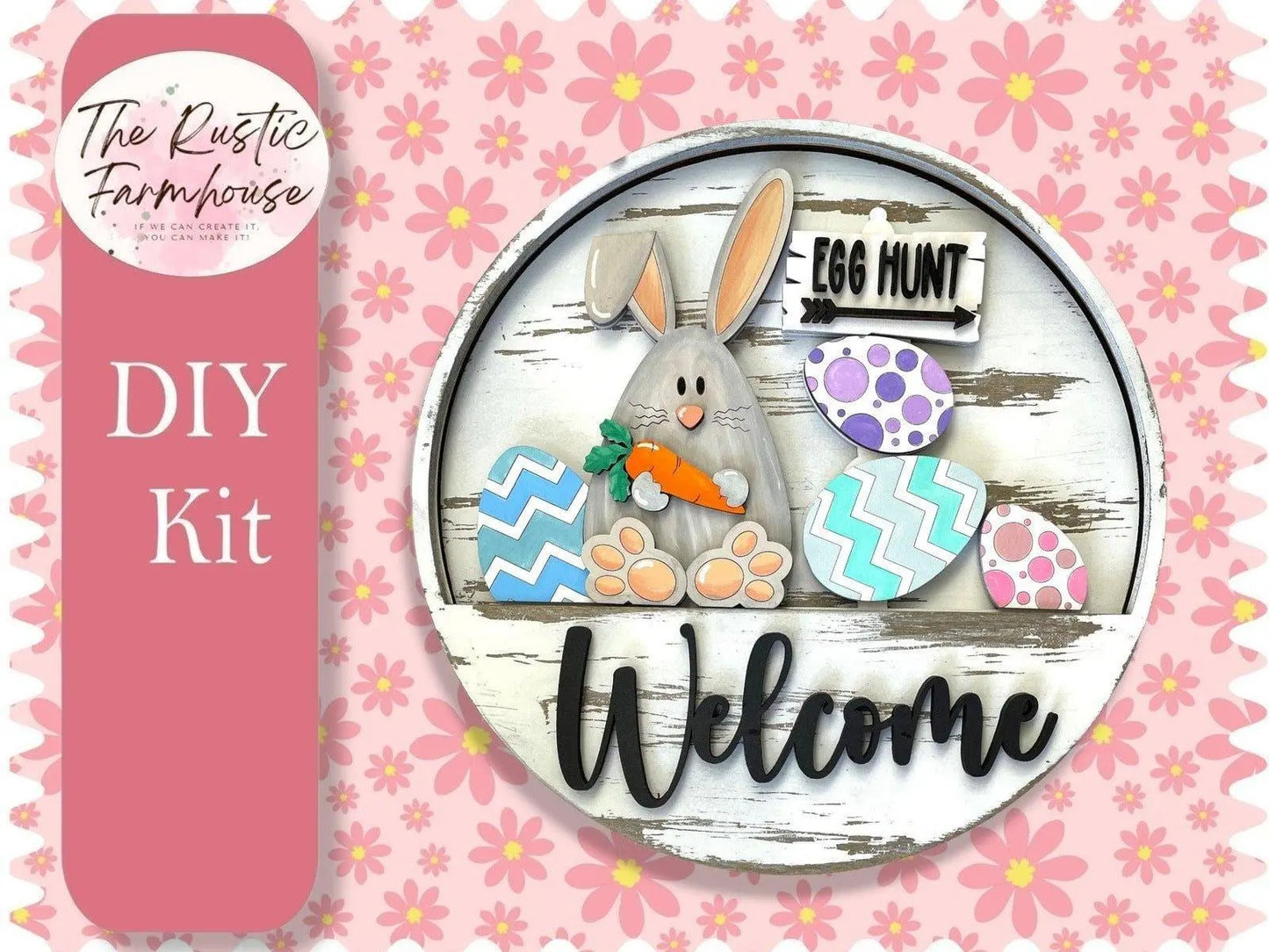 Easter Bunny Egg Insert for Welcome sign, DIY Door decor, 11 inch Door hanger, DIY Interchangeable door hanger insert, Welcome Door Hanger - RusticFarmhouseDecor