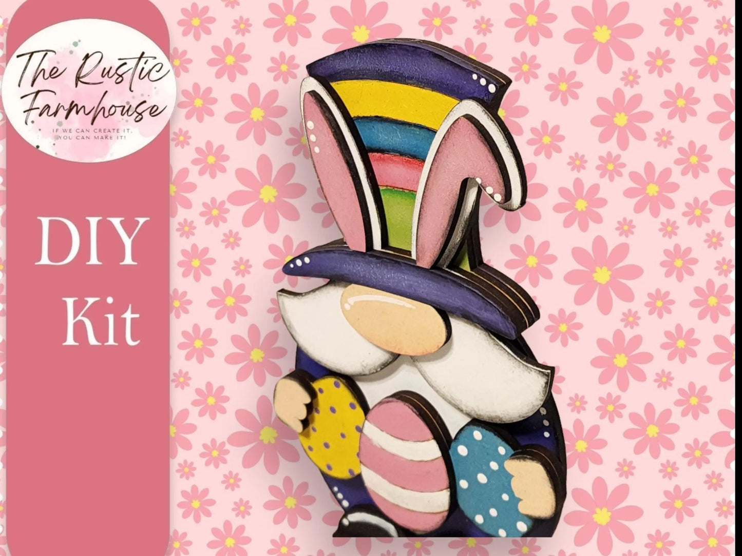Easter Bunny Gnome Shelf Sitter, DIY Easter Gnome kit, Easter Tiered Tray Decor - RusticFarmhouseDecor