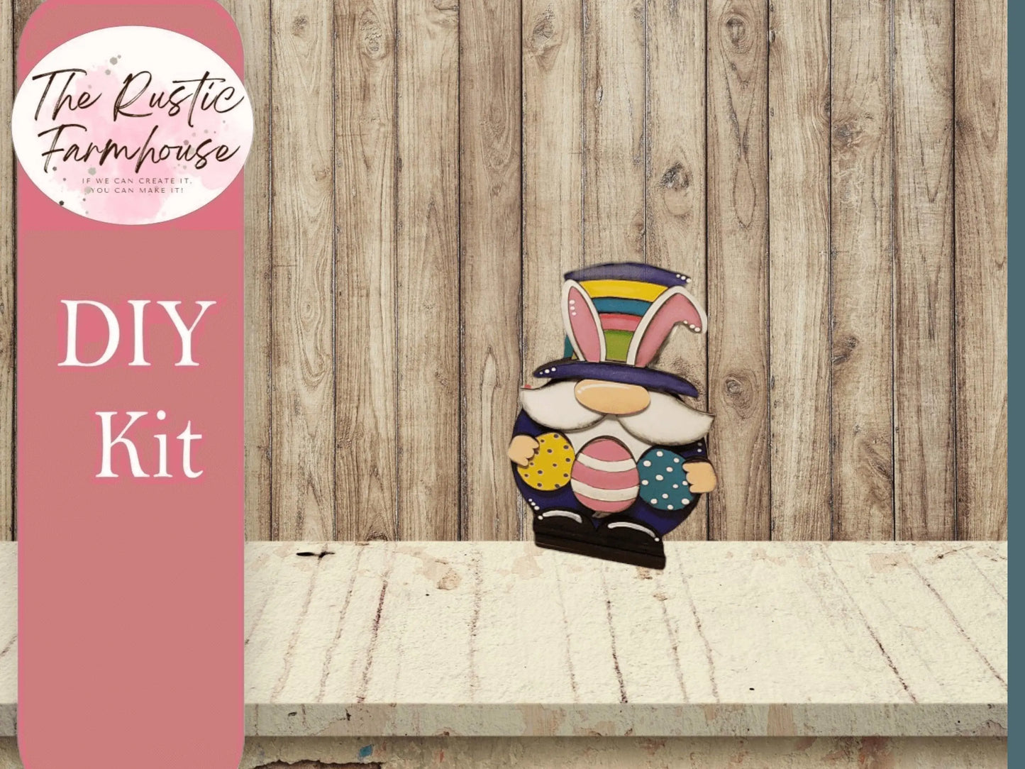 Easter Bunny Gnome Shelf Sitter, DIY Easter Gnome kit, Easter Tiered Tray Decor - RusticFarmhouseDecor