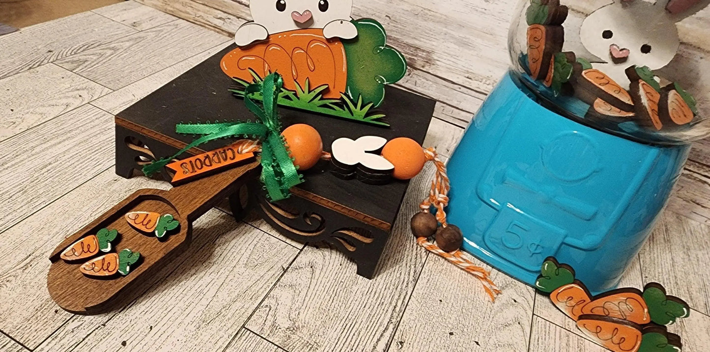 Easter Bunny with Carrot , filler and scoop for Gumball or Tiered Tray Set - DIY - RusticFarmhouseDecor
