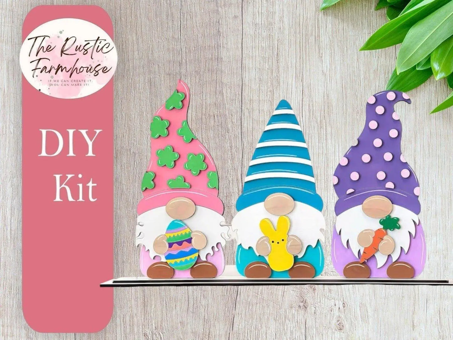 Easter Gnome Shelf Sitter, DIY Gnome kit, Tiered Tray Decor, DIY Easter Gnomes Decor - RusticFarmhouseDecor