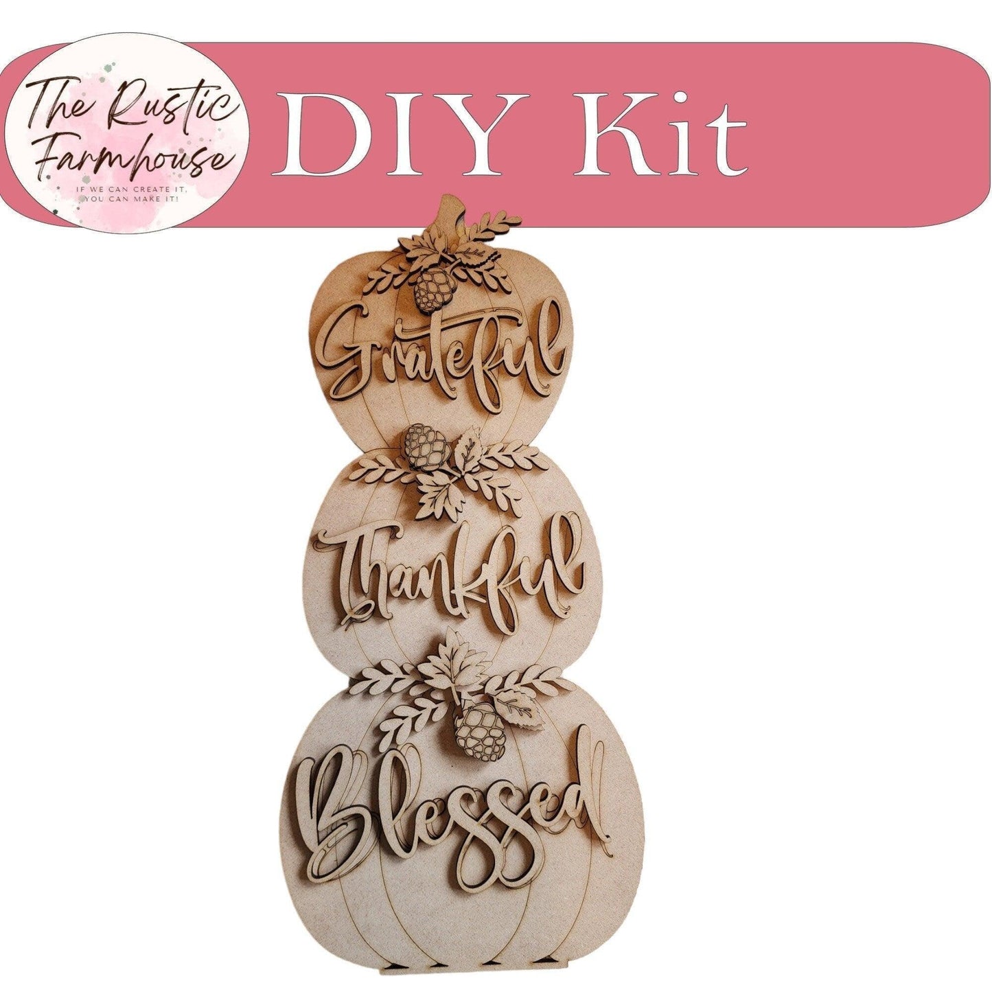 Fall Stacked Pumpkin Grateful, Thankful, Blessed Shelf Sitters - RusticFarmhouseDecor