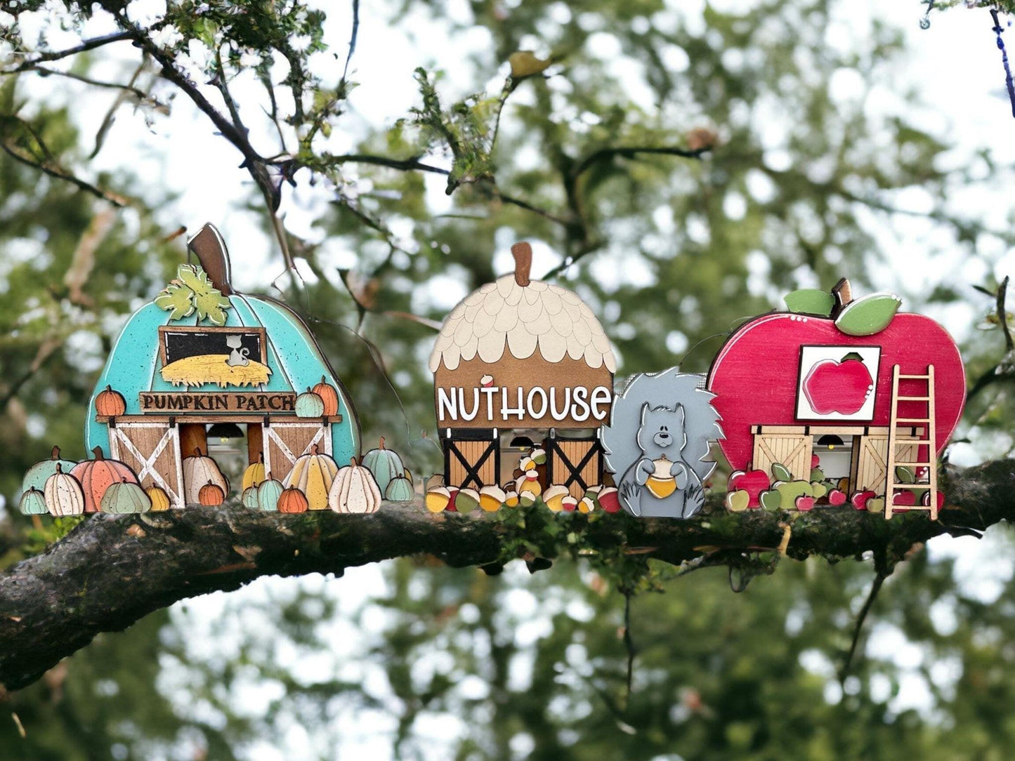 Fall Village Nuthouse Barn Self Standing Double Sided - RusticFarmhouseDecor