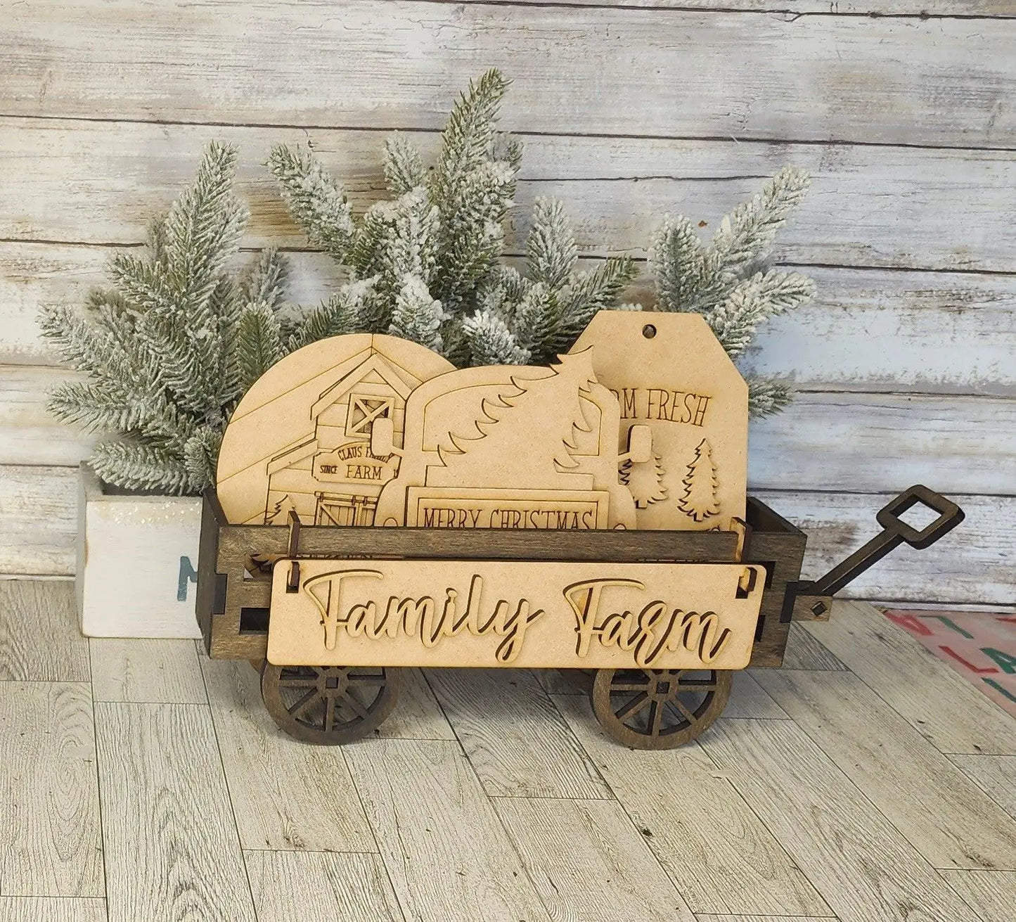 Family Farm insert for Wagon or Raised Shelf Sitter, Unfinished DIY Wood Kit, Blanks to Decorate Home Decor, Family Farm DIY Wagon - RusticFarmhouseDecor
