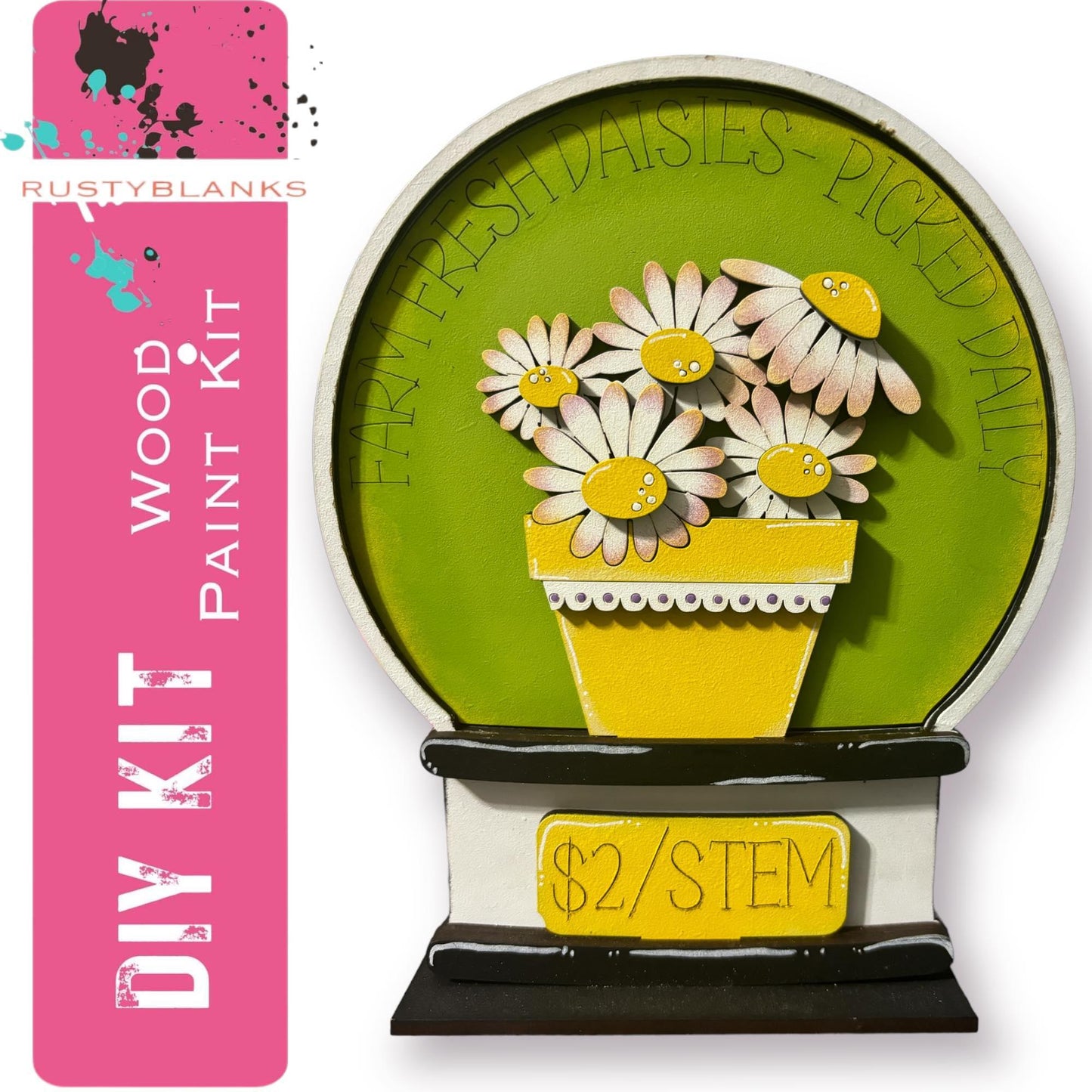 Farm Fresh Daises Insert for Snow Globe DIY Interchangeable Decor, Wood Paint Kit, Interchangealbe Snow Globe - RusticFarmhouseDecor