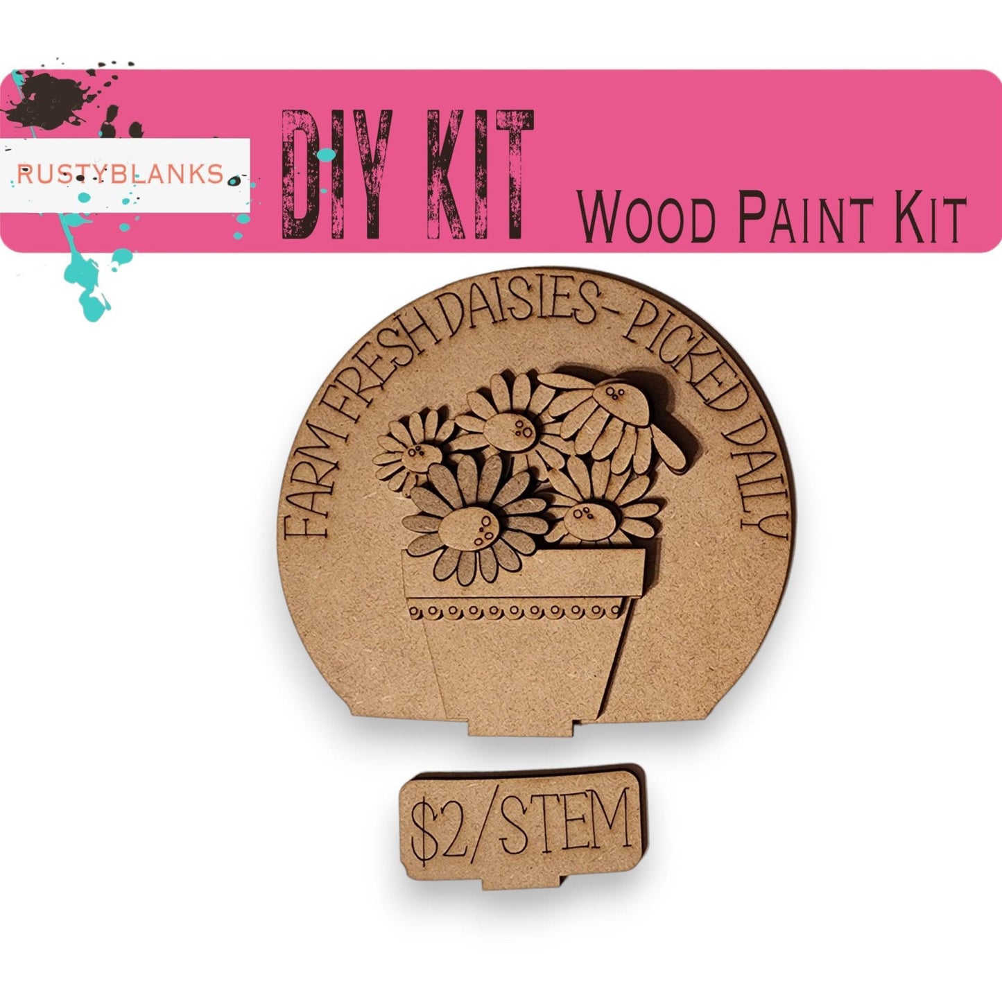 Farm Fresh Daises Insert for Snow Globe DIY Interchangeable Decor, Wood Paint Kit, Interchangealbe Snow Globe - RusticFarmhouseDecor