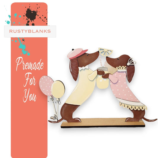 Finished Summer Lemonade Dachshund Dog Couple Sign Umbrella Couple Shelf Sitter - RusticFarmhouseDecor