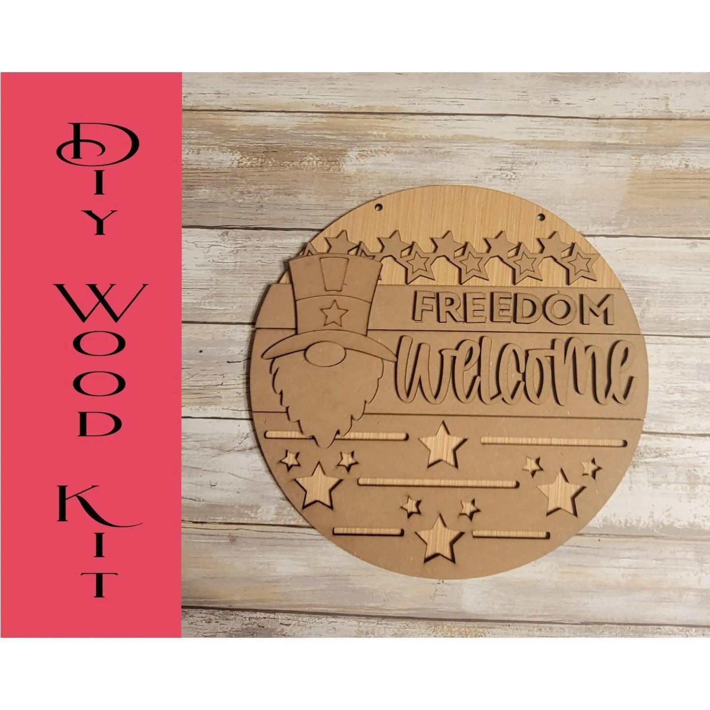 Freedom Patriotic Gnome Door Hanger | 4th of July DIY | Red, White & Blue Star Door Hanger Wood kit - RusticFarmhouseDecor
