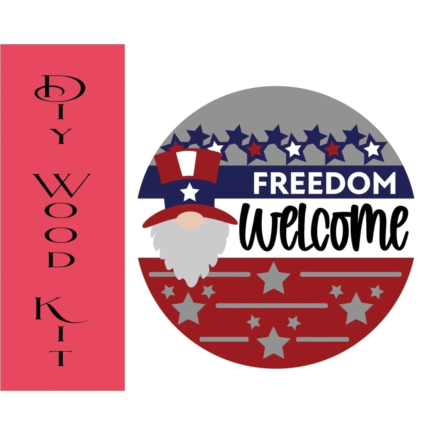 Freedom Patriotic Gnome Door Hanger | 4th of July DIY | Red, White & Blue Star Door Hanger Wood kit - RusticFarmhouseDecor