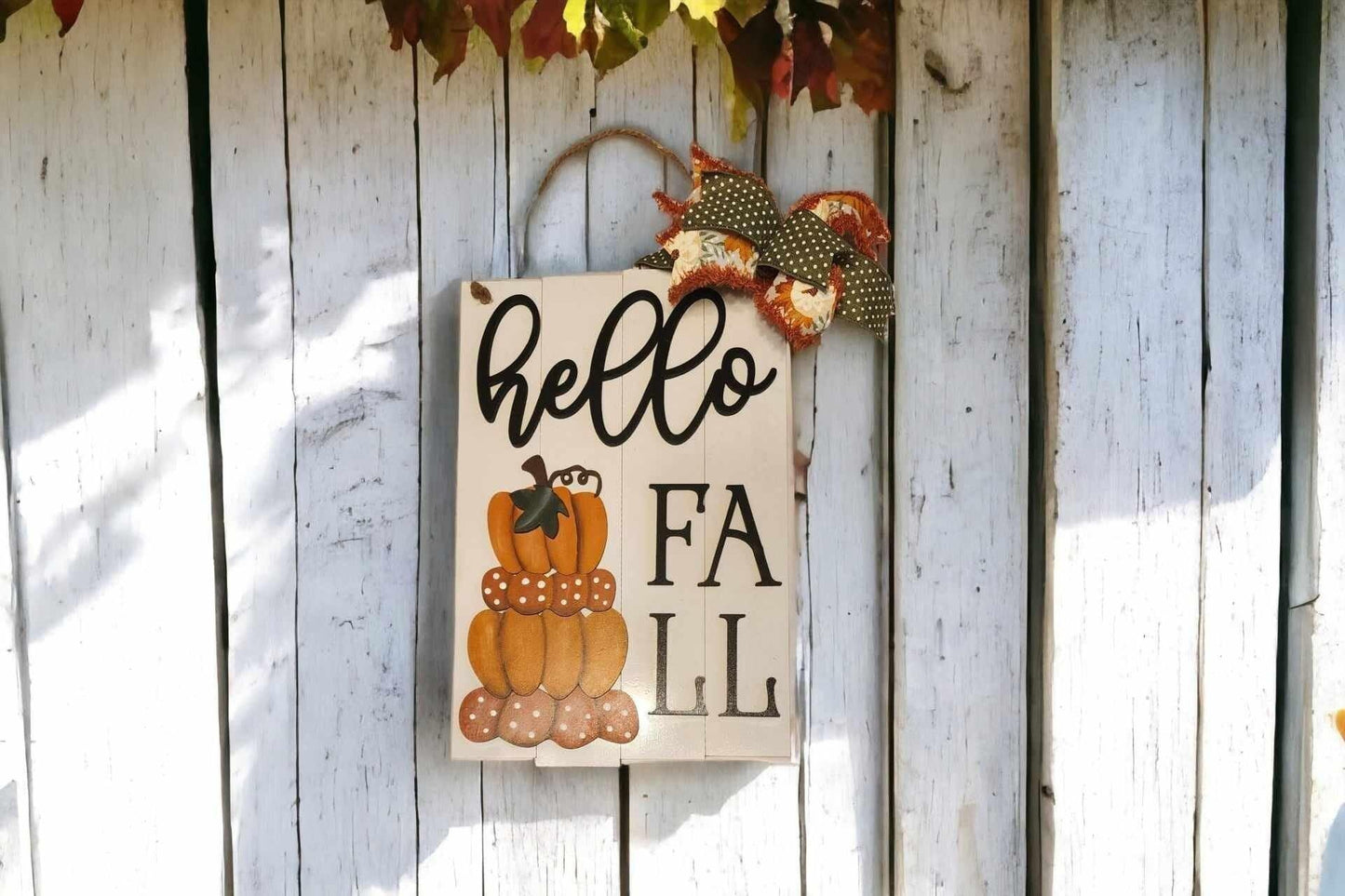 Front Door Decor | Fall Door Hanger | Hello Fall Pumpkins | | Door Wreath | Housewarming Gift | Home Decor - RusticFarmhouseDecor
