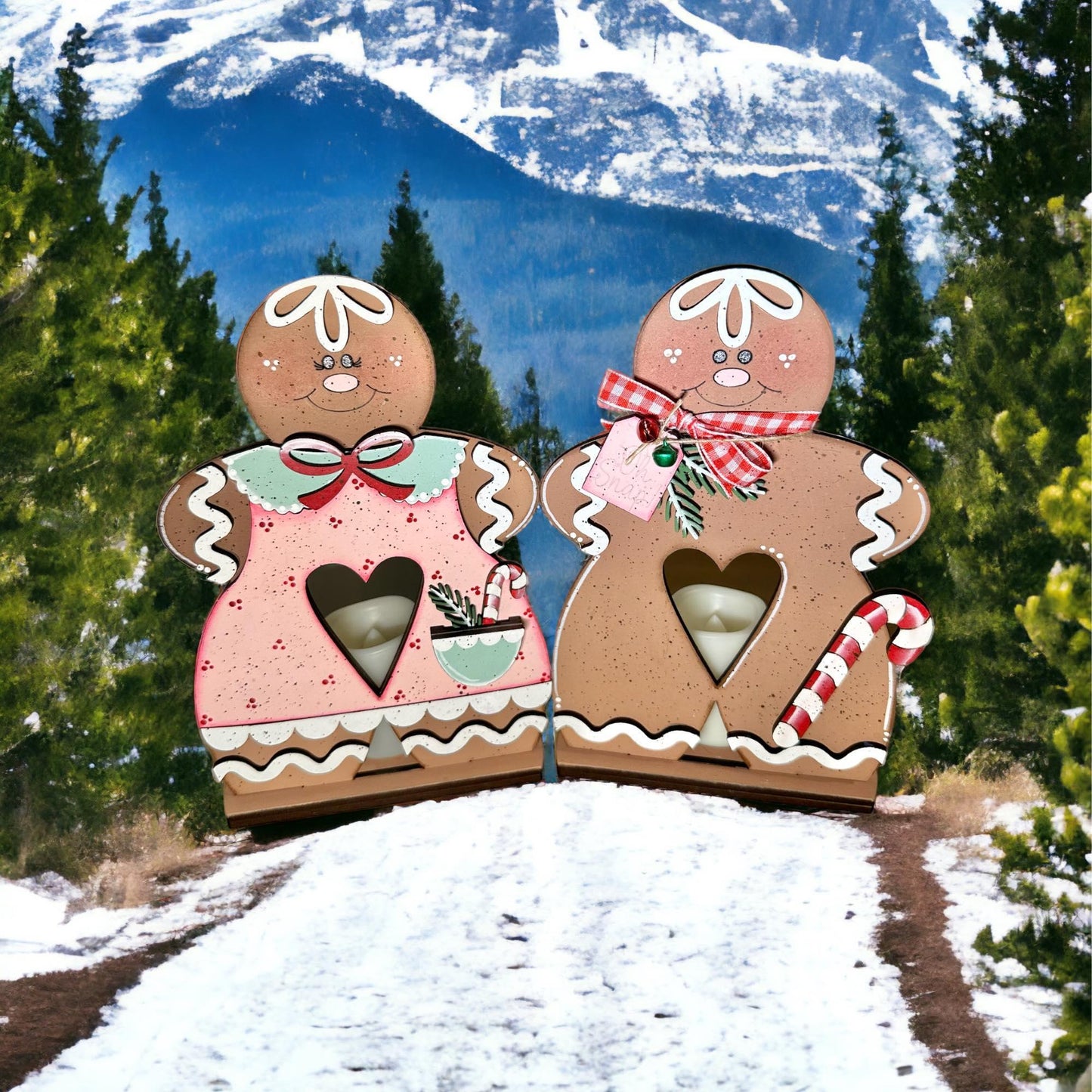 Gingerbread Votive DIY Shelf Sitters , Boy & Girl Set , Christmas Decor - RusticFarmhouseDecor