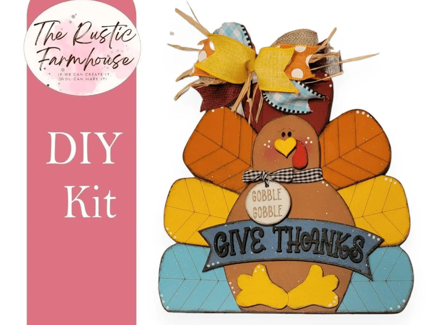 Give Thanks Turkey Thanksgiving Front porch Door Hanger - RusticFarmhouseDecor