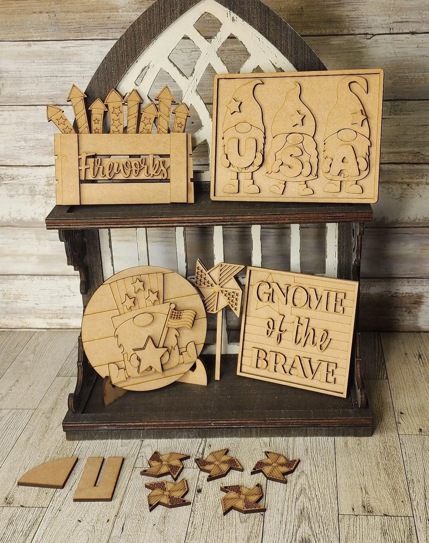 Gnome of the Brave Patriotic Tiered Tray Decor - RusticFarmhouseDecor