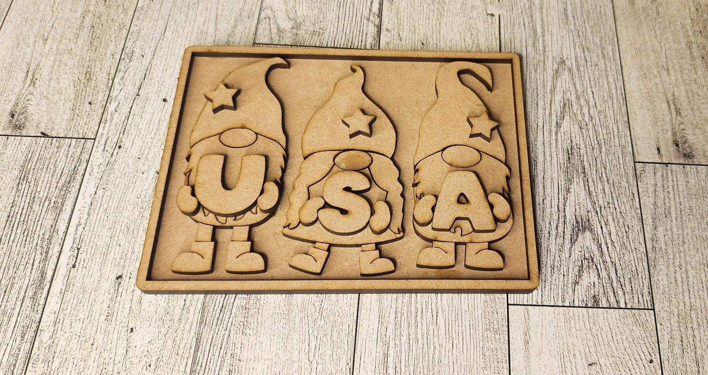 Gnome of the Brave Patriotic Tiered Tray Decor - RusticFarmhouseDecor