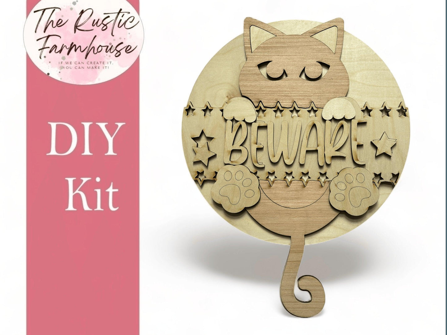 Halloween Beware Door Hanger, Black Cat DIY Wooden Blank Kit - RusticFarmhouseDecor