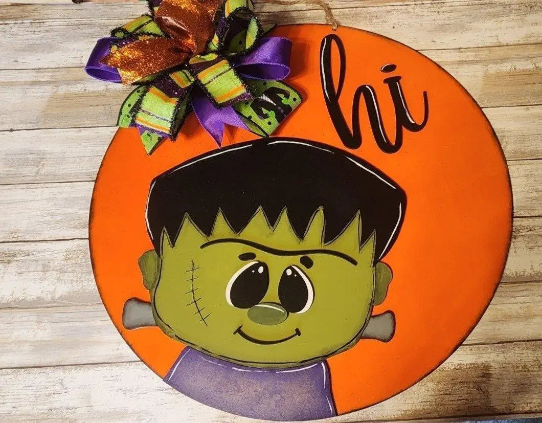 Halloween Frankenstein Hi Door Hanger for Trick or Treaters Diy Sign Wooden Blanks - RusticFarmhouseDecor