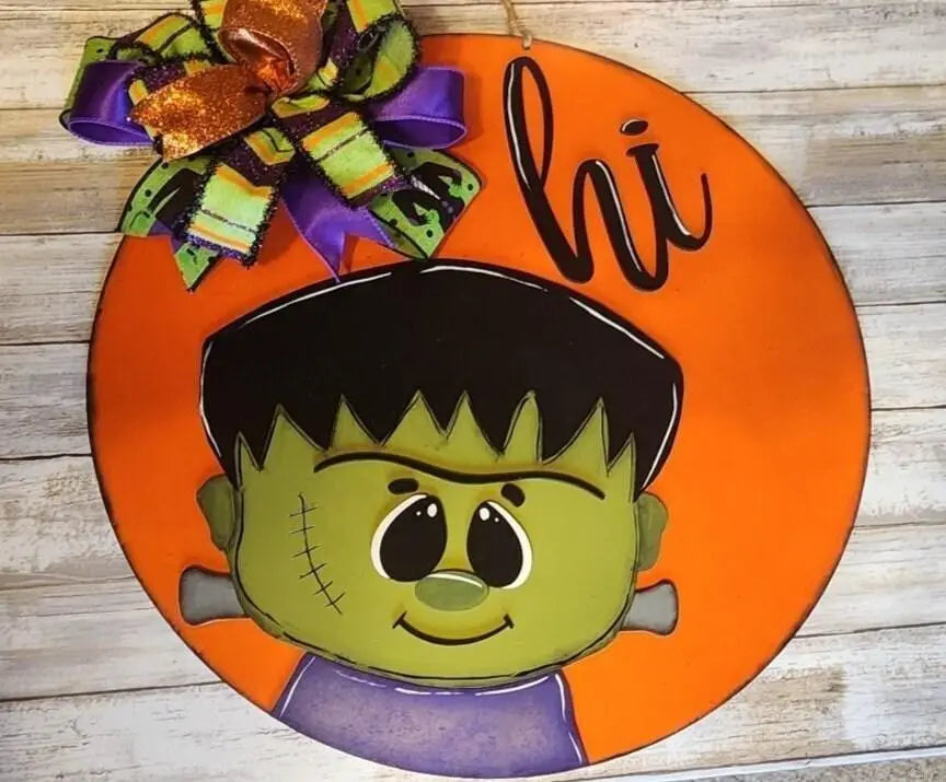Halloween Frankenstein Hi Door Hanger for Trick or Treaters Sign Wooden Blanks - RusticFarmhouseDecor