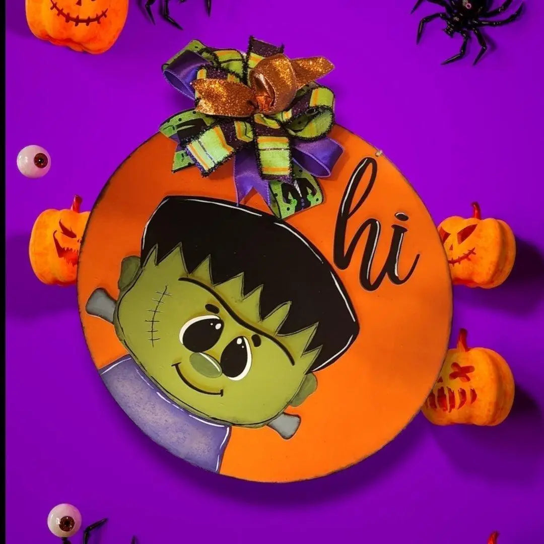Halloween Frankenstein Hi Door Hanger for Trick or Treaters Sign Wooden Blanks - RusticFarmhouseDecor
