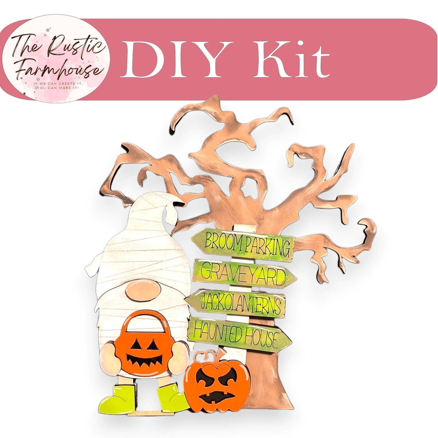 Halloween Gnomes Shelf Sitter, DIY Gnome kit, Tiered Tray Decor - RusticFarmhouseDecor