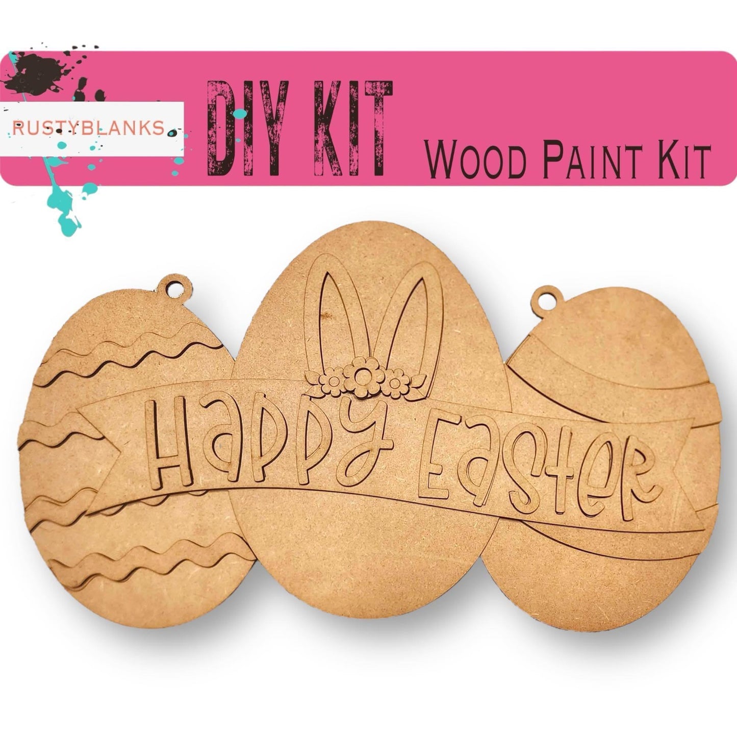 Happy Easter Door Hanger, Unfinished DIY Wood Kit, Blanks to Decorate Home Decor - RusticFarmhouseDecor