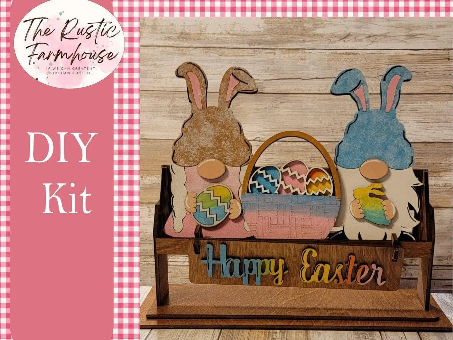 Happy Easter Gnomes Wagon or Shelf Insert Set - RusticFarmhouseDecor