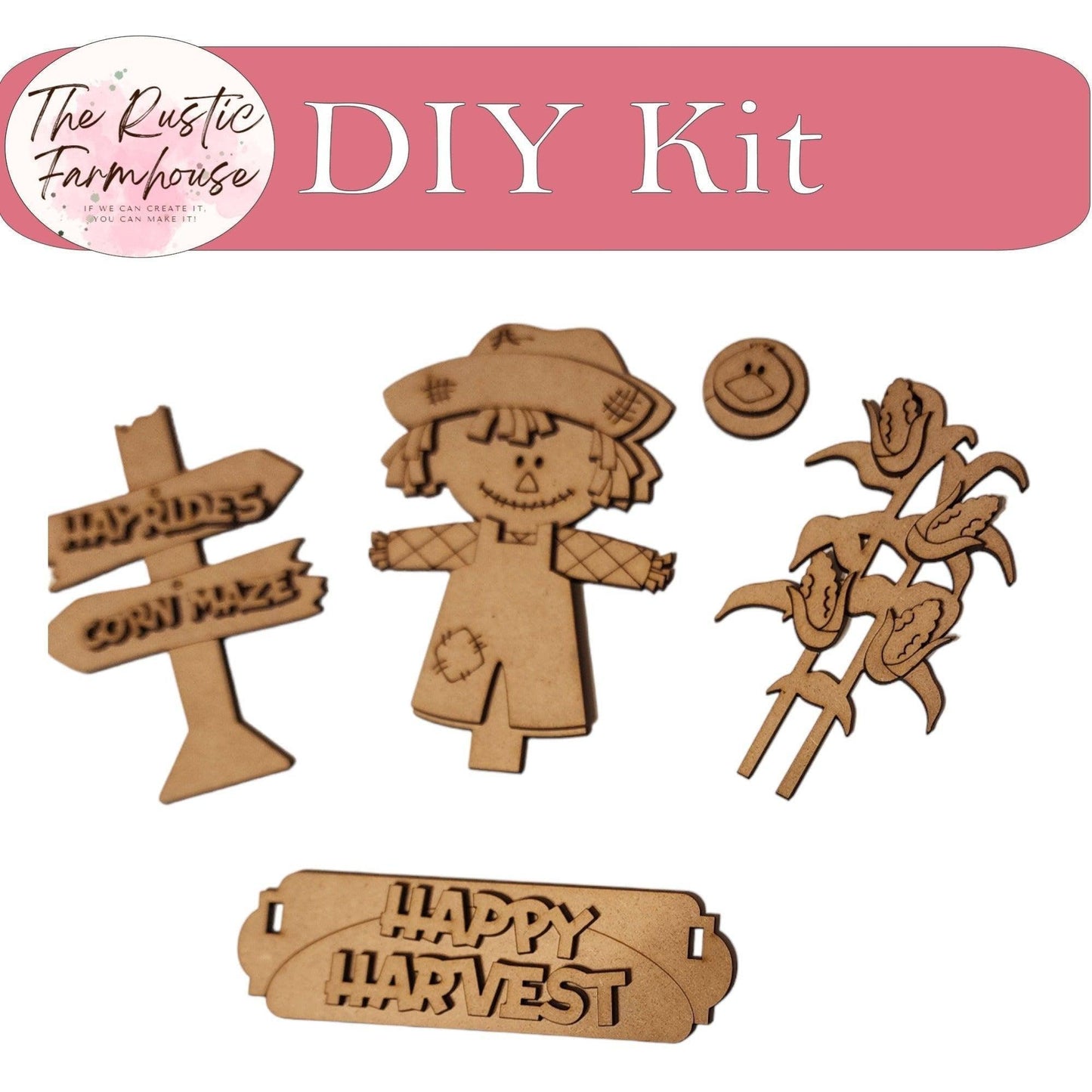 Happy Harvest Scarecrow - DIY Interchangeable Inserts - Tiered Tray Decor - RusticFarmhouseDecor