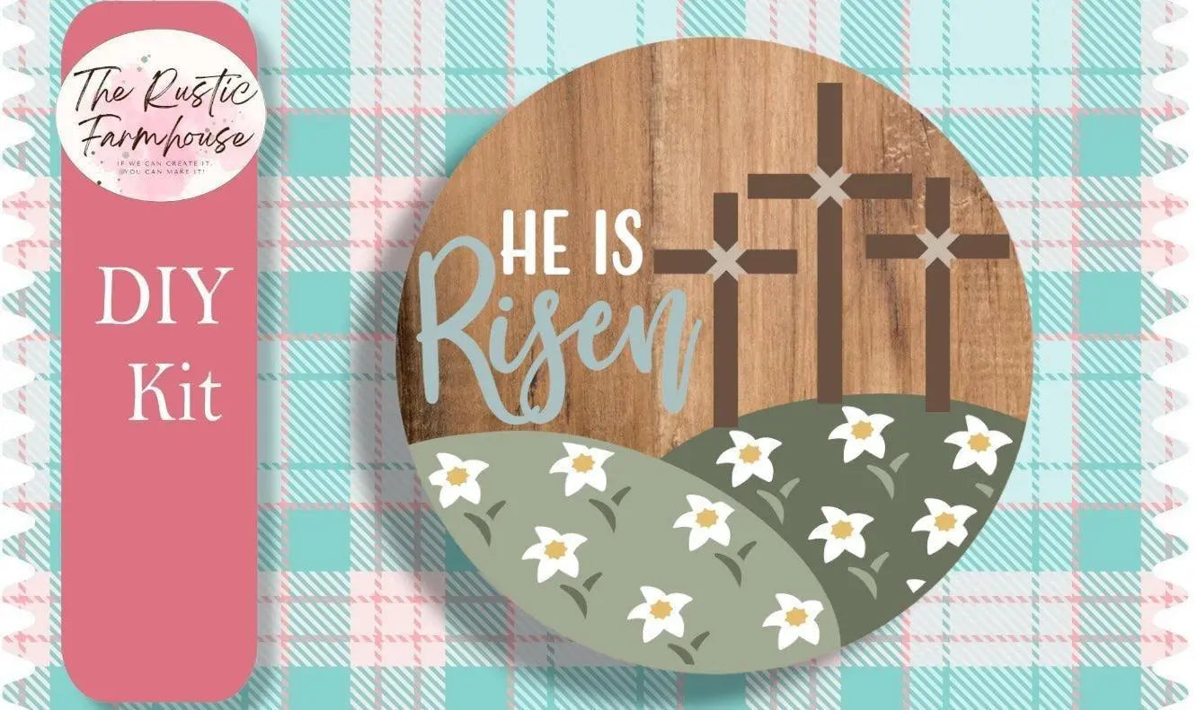 He is Risen Door Hanger, Unfinished DIY Wood Kit, Blanks to Decorate Home Decor, DIY Door Hanger - RusticFarmhouseDecor