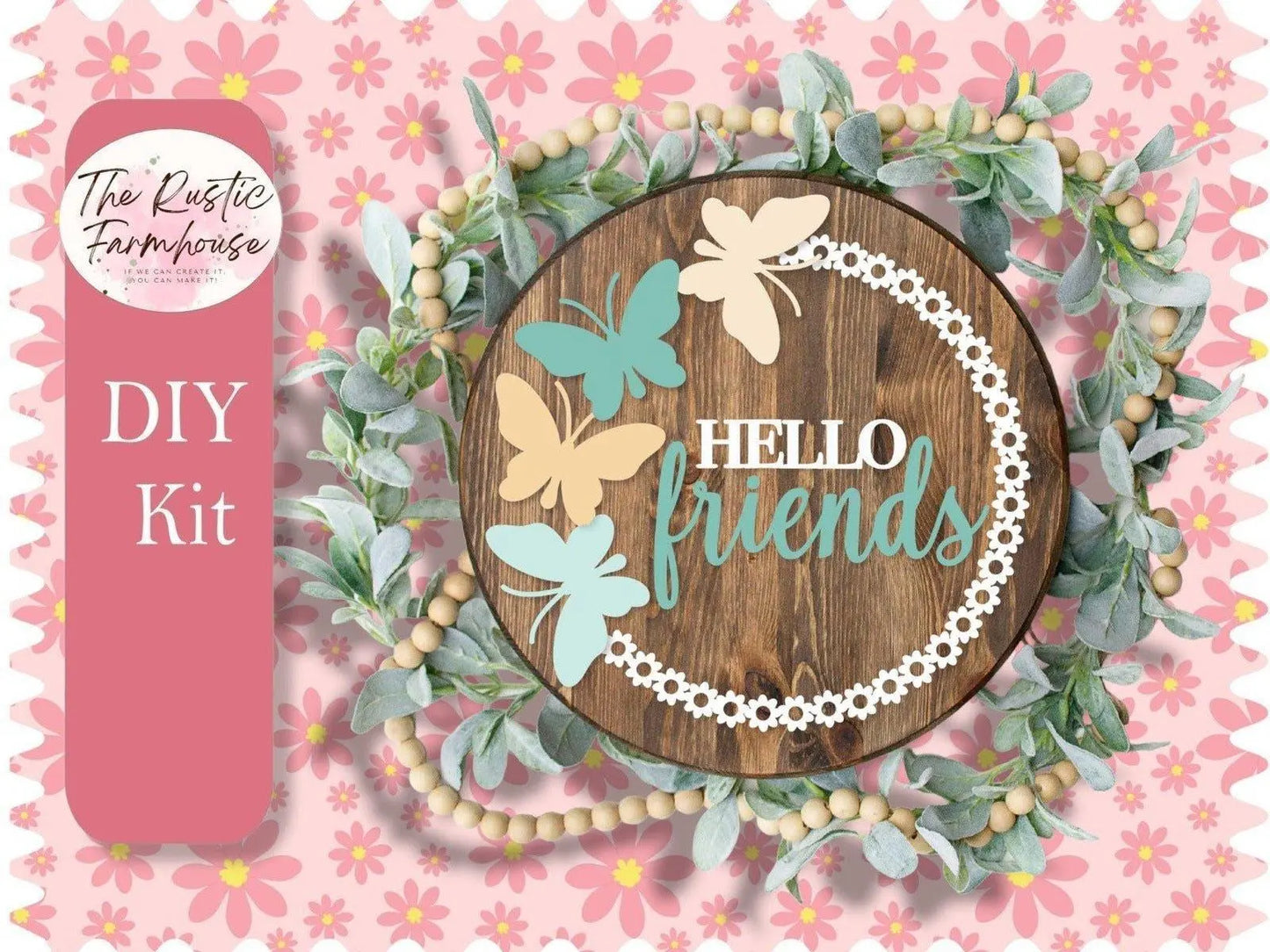Hello Friends Door Hanger, Unfinished DIY Wood Kit, Blanks to Decorate Home Decor, Hello Friends DIY Door Hanger - RusticFarmhouseDecor