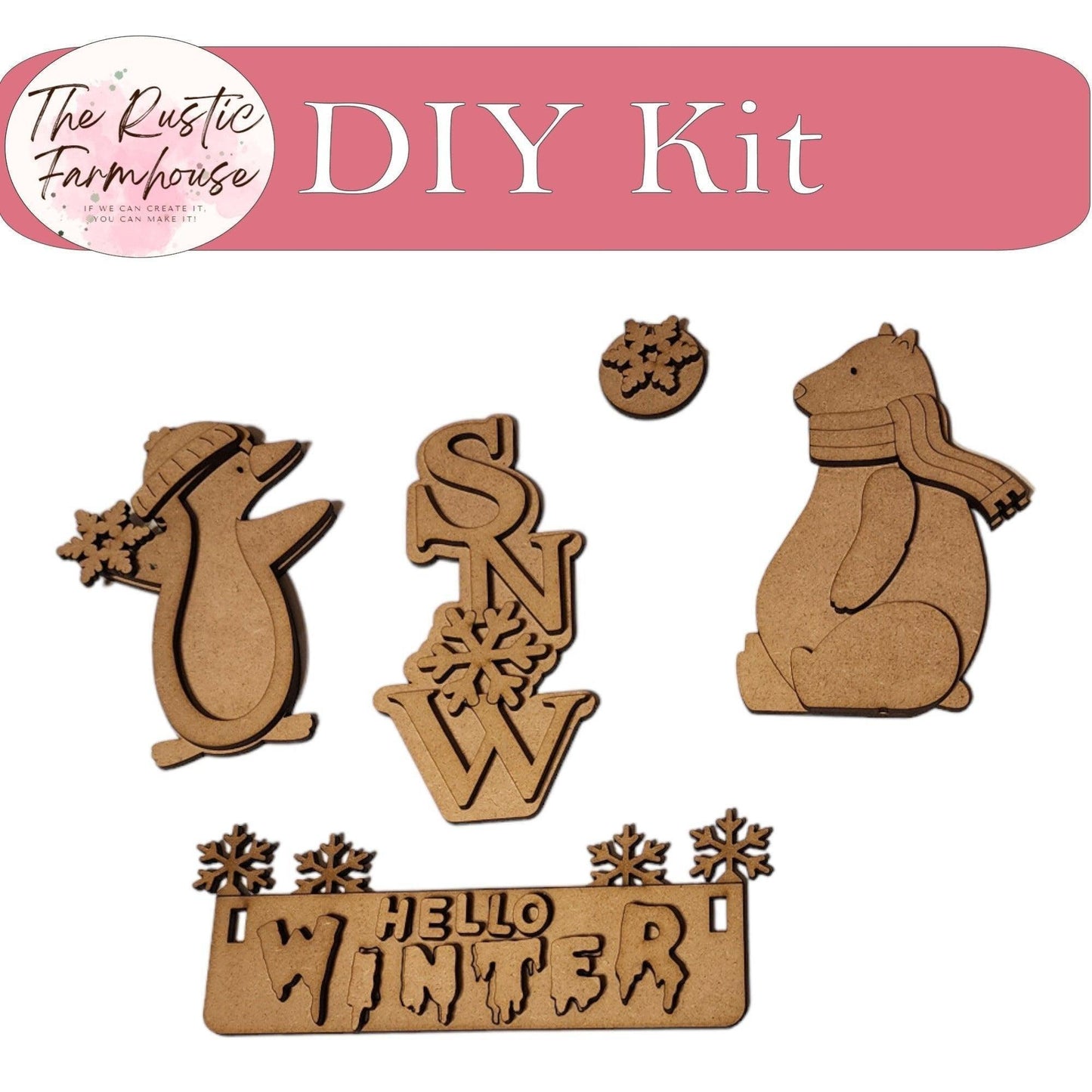 Hello Winter- DIY Interchangeable Inserts - Tiered Tray Decor - Polar Bear - Penguin - RusticFarmhouseDecor