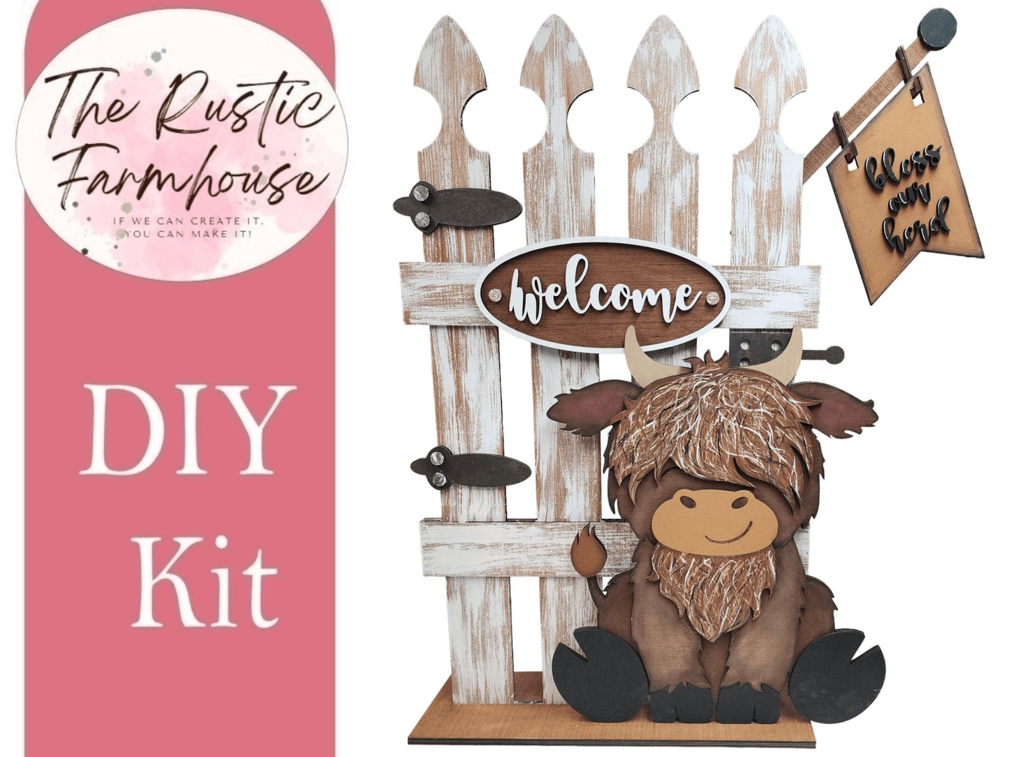 Highland Cow Insert for our Interchangeable Fence or Large Post - RusticFarmhouseDecor
