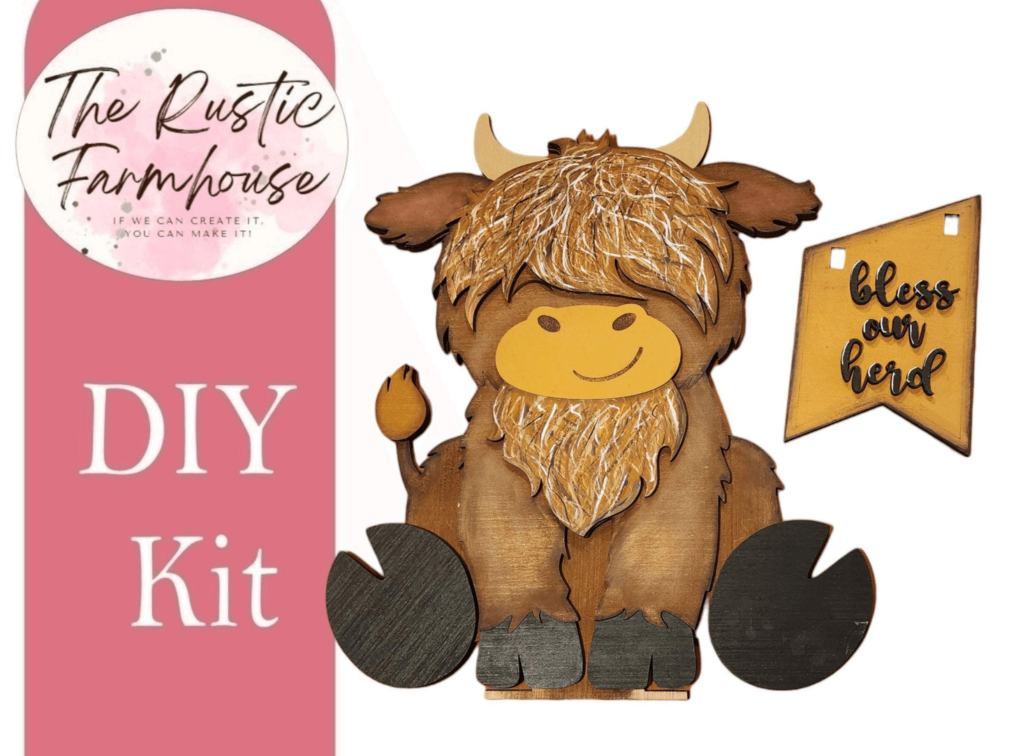 Highland Cow Insert for our Interchangeable Fence or Large Post - RusticFarmhouseDecor