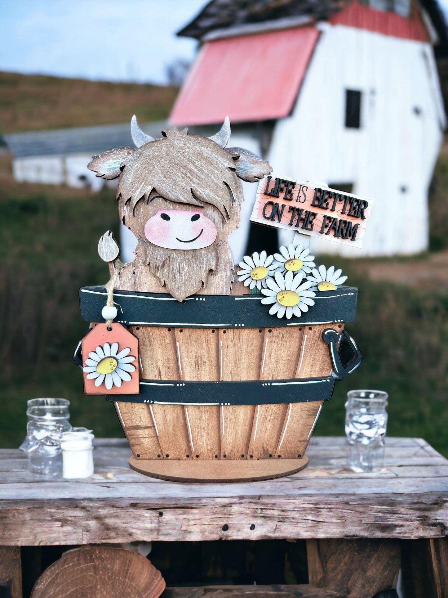 Highland Cow Insert for the Interchangeable Flower Basket - RusticFarmhouseDecor